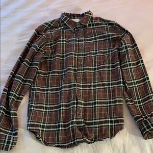 Men’s brown, black, orange, tan flannel
